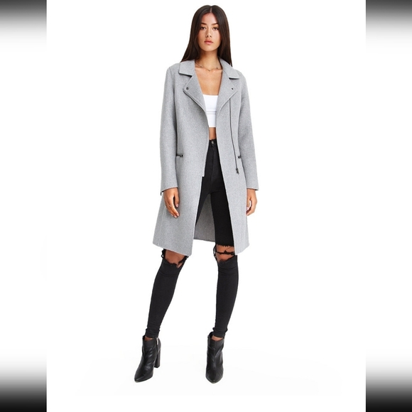 Belle & Bloom Grey Wool Blend Moto Coat - Picture 2 of 7